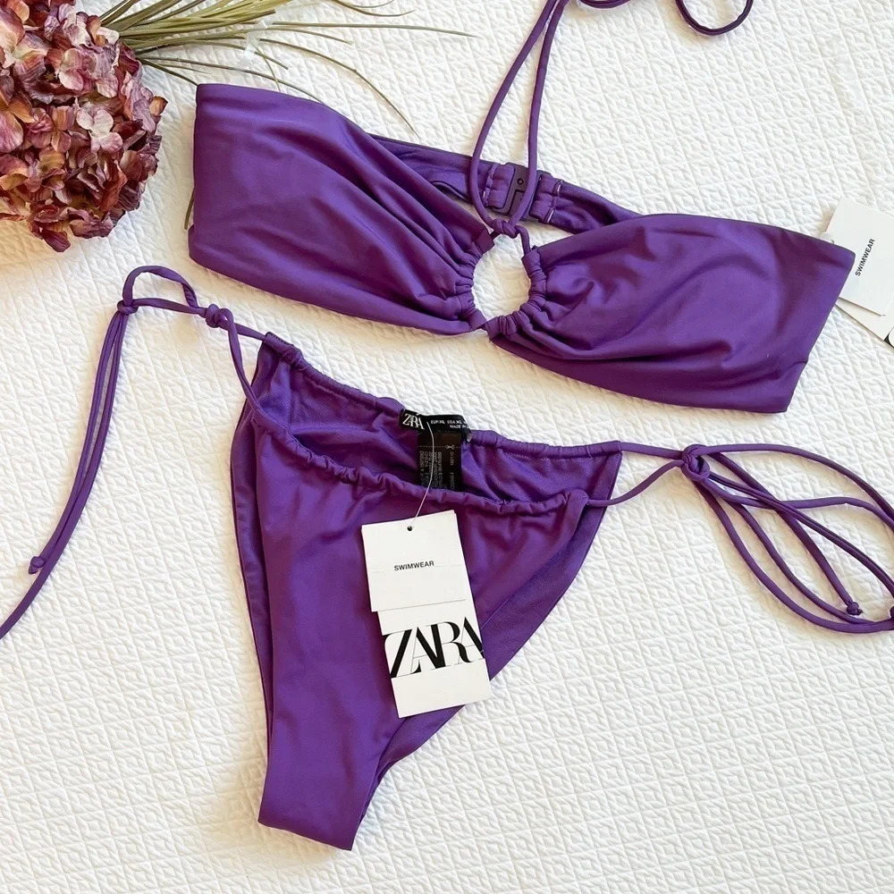 Zara Purple Ring Detail Bandeau Bikini Set